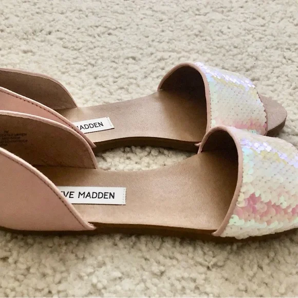 Steve Madden Women’s Sandals Sidestep Sequined Slip On Flats - Picture 3 of 14